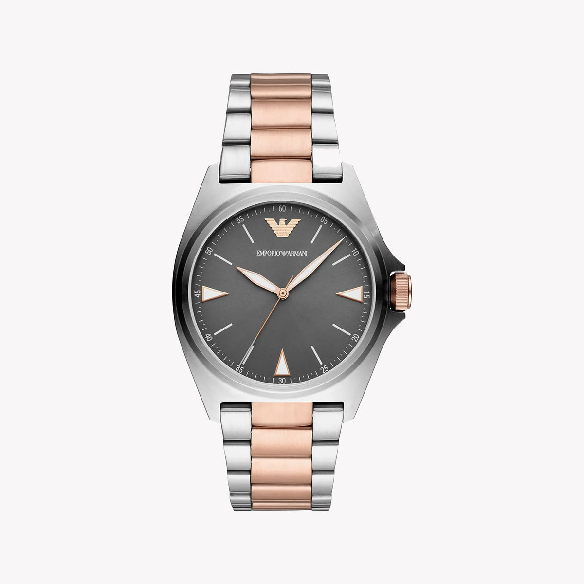 EMPORIO ARMANI AR11256 - ELEGANT TIMEPIECE FOR MODERN MEN: STYLISH SILVER & ROSE GOLD WATCH