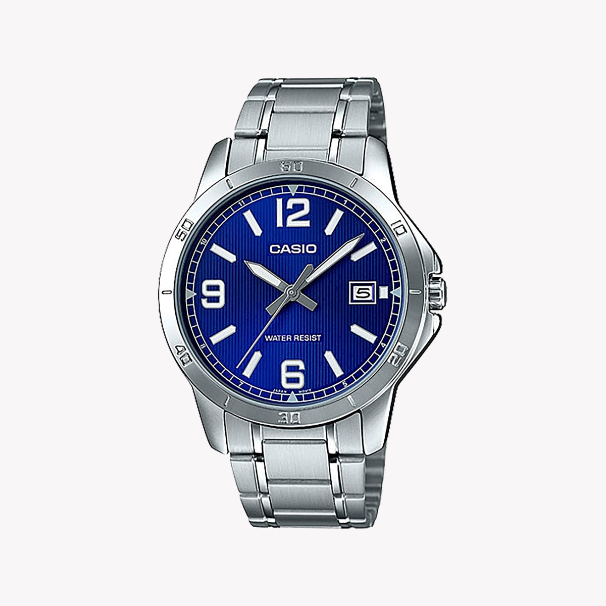 MTP-V004D-2BUDF ELEGANT TIMEPIECE - MEN'S STAINLESS STEEL QUARTZ WATCH WITH BLUE ACCENTS