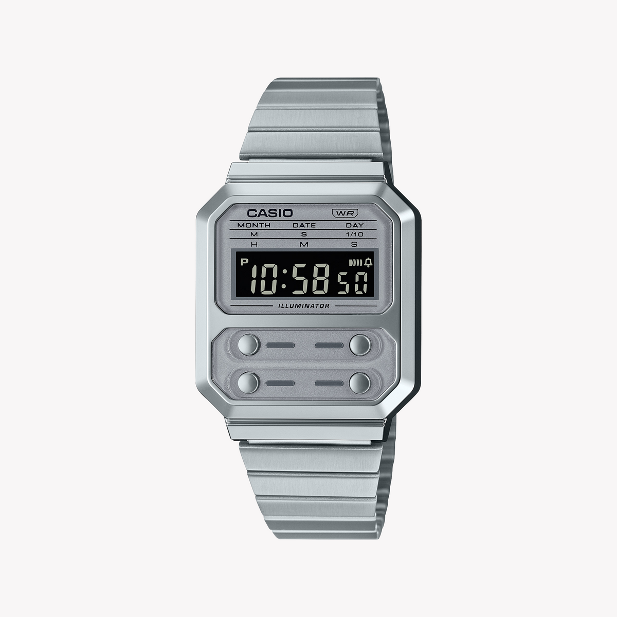 CASIO A100WE-7B - ELEGANT SPORTY TIMEPIECE WITH STAINLESS STEEL BAND & WATER RESISTANCE