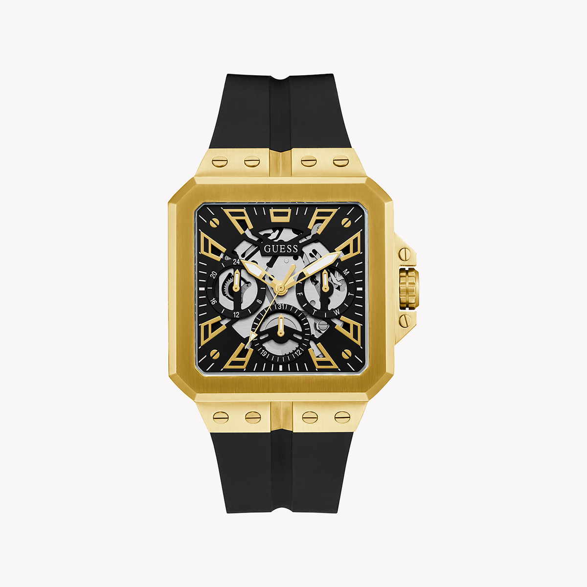 GUESS GW0637G2 GOLDRUSH - BOLD SOPHISTICATION MEN'S WATCH with Black Dial & Silicone Band