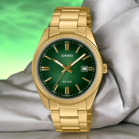 CASIO MTP-1302PGC-3AVEF - BOLD GREEN DIAL & GOLD ACCENT MEN'S WATCH-i-Watch-2