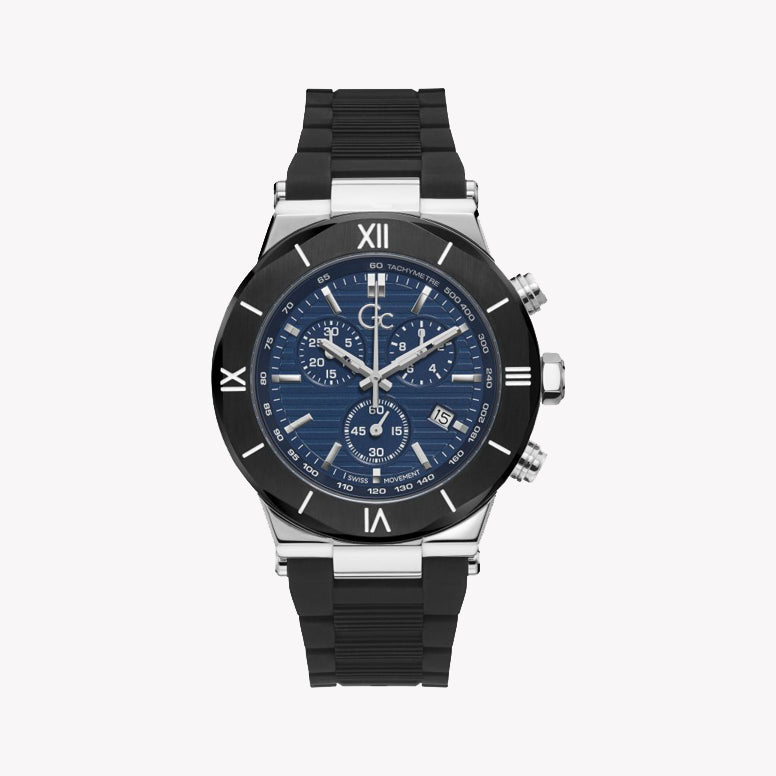 GUESS COLLECTION Y69002G7MF - BOLDLY CLASSIC MEN'S WATCH WITH BLUE DIAL & SILVER CASE