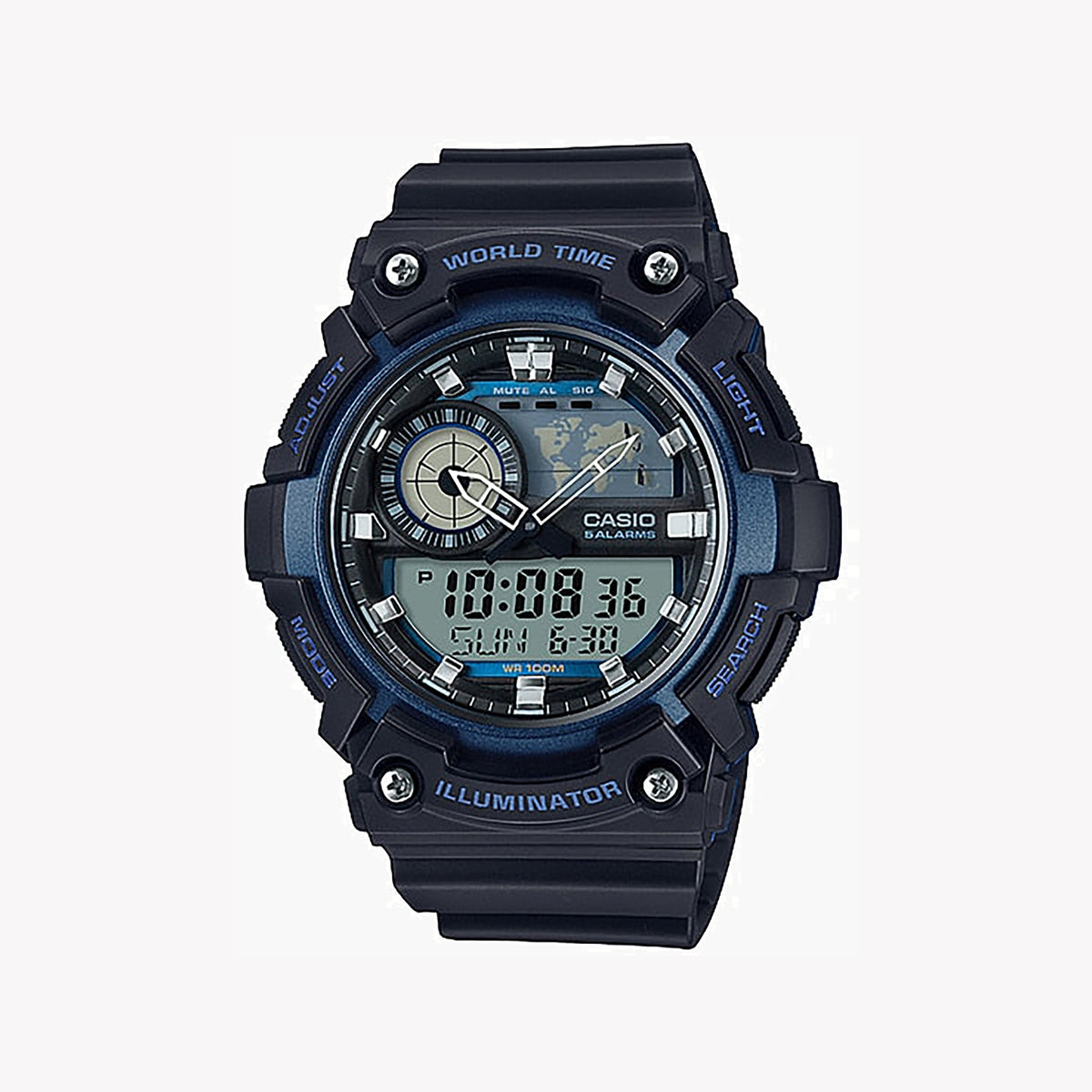 CASIO AEQ-200W-2AVDF SPORTY STYLISH - ADVENTURE AWAITS Men's Digital-Analog Watch with Black Resin Band and Dial