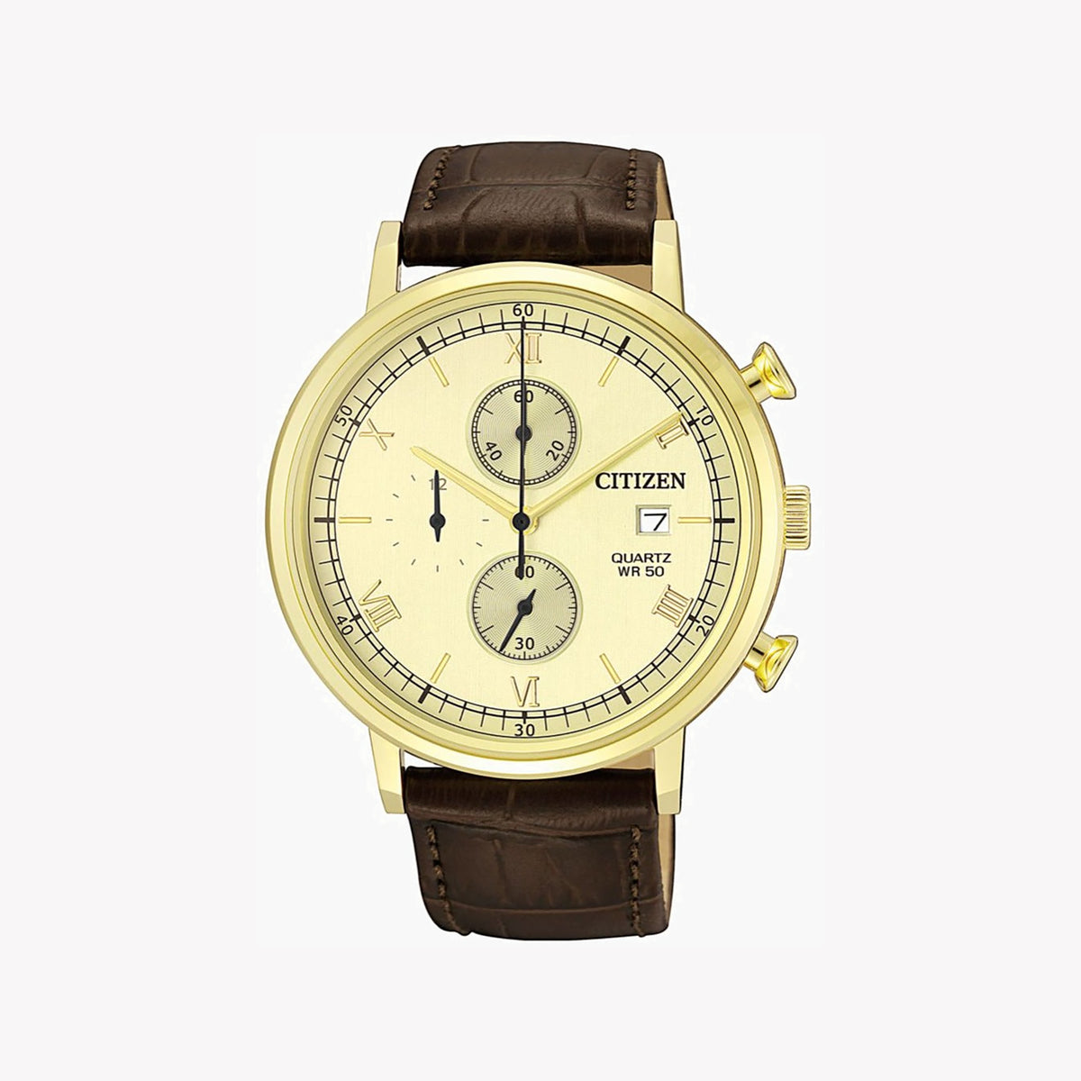 CITIZEN AN3612-09P - BOLD CHRONOGRAPH - ELEGANT GOLD & BROWN LEATHER MEN'S WATCH