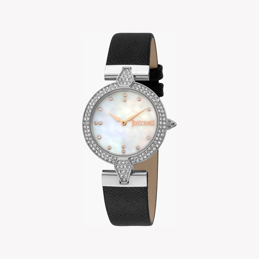 JUST CAVALLI Women's Watch with Silver Stainless Steel Case and Black Leather Band-i-Watch-2