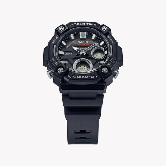 CASIO AEQ-120W-1AVDF BLACK RUGGED SPORT - FUNCTIONALITY MEETS STYLE Men's Watch with black resin band and dial-i-Watch-2