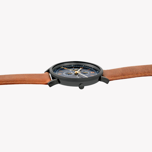 Pierre Cardin Men's Blue Dial Watch, Brown Leather Band | Cpi.2084