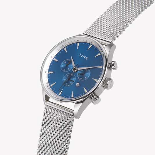 Zink Men's Silver Stainless Steel & Blue Analog Watch | Zk127g2ms-46