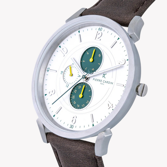 Pierre Cardin Men's Brown Leather Watch, Silver Case | Cpi.2057