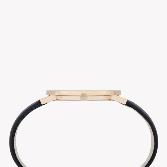 PIERRE CARDIN Damenuhr mit roségoldenem Edelstahlgehäuse und schwarzem Lederarmband