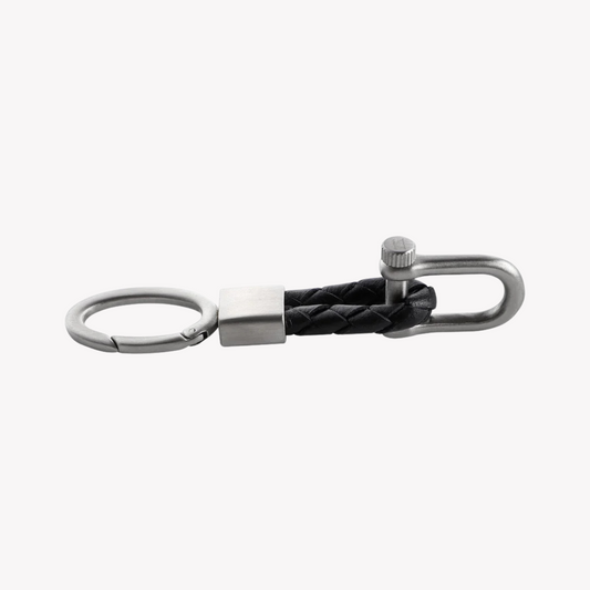Zink Keychain - Silver & Black - Stainless Steel & Leather | Zjkc010b