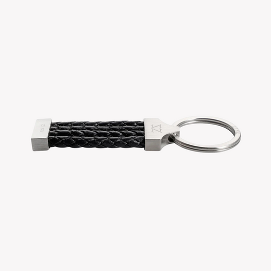 Zink Keychain - Silver & Black - Stainless Steel & Leather | Zjkc008b