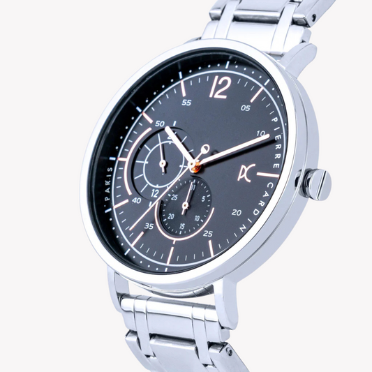 PIERRE CARDIN CBN.3025 LUXUS-HERRENUHR AUS EDELSTAHL – STILVOLLES SCHWARZES ZIFFERBLATT