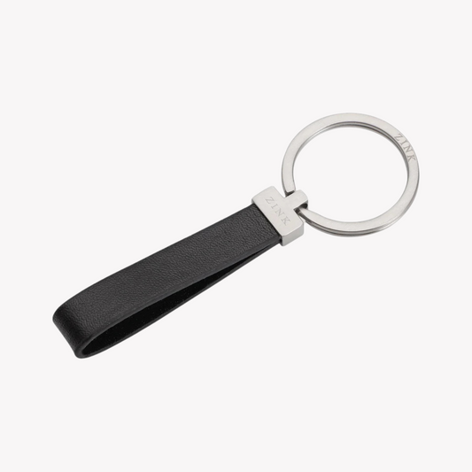 Zink Keychain - Silver & Black - Stainless Steel & Leather | Zjkc009b