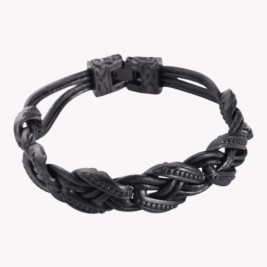 Zink Men's Black Stainless Steel & Leather Bracelet | Zjbc0388