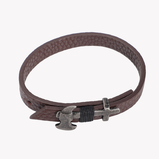 Zink Men's Brown Stainless Steel & Leather Bracelet | Zjbc045br