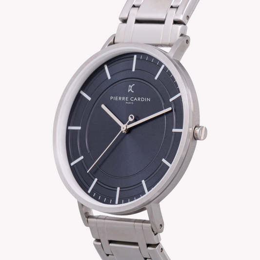 PIERRE CARDIN CBN.3032 HERREN-LUXUSUHR – STILVOLLES SILBERNES METALL & BLAUES ZIFFERBLATT