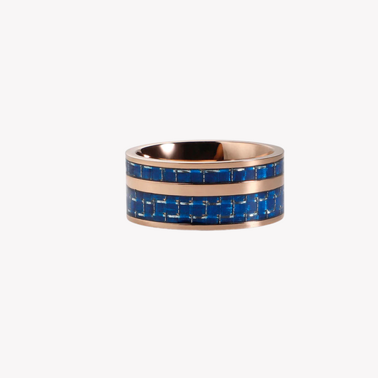 Zink Men's Rose Gold & Blue Stainless Steel Ring | Zjrg016sbl