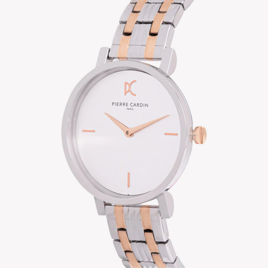 Pierre Cardin Women's Two Tone Silver & Rose Gold Watch, White Dial | Ccm.0530