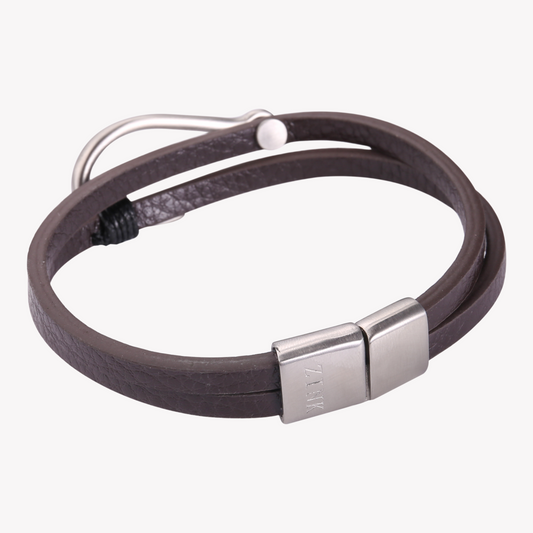 Zink Men's Brown & Silver Stainless Steel & Leather Bracelet | Zjbc04010