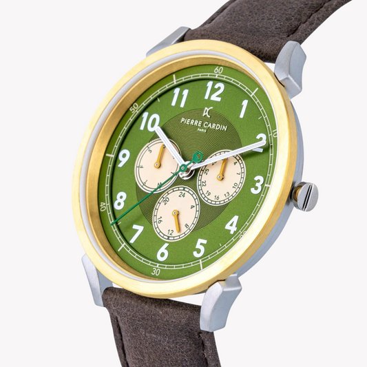 Pierre Cardin Men's Brown Leather Watch, Green Dial | Cpi.2071