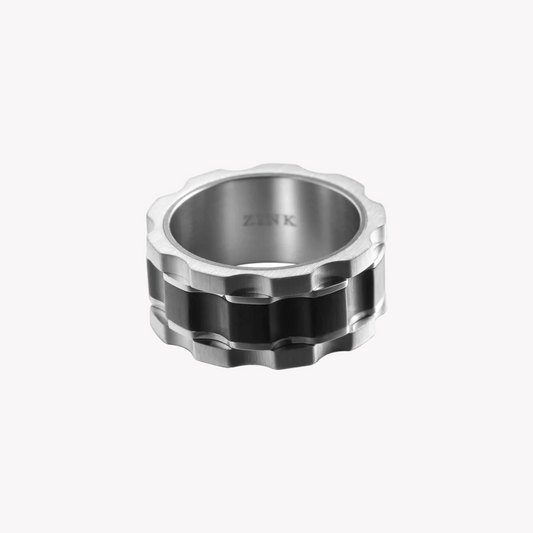 Zink Men's Silver & Black Stainless Steel Ring | Zjrg029sb