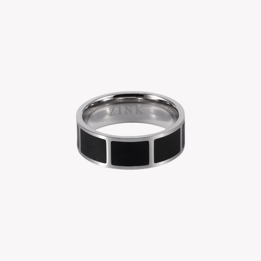 Zink Men's Silver & Black Stainless Steel Ring | Zjrg009smb