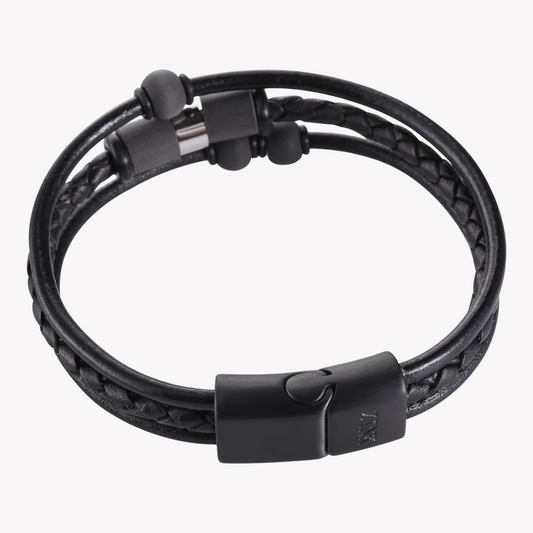 Zink Men's Black Stainless Steel & Leather Bracelet | Zjbc0412