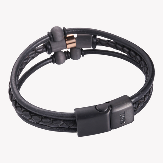 Zink Men's Black Stainless Steel & Leather Bracelet | Zjbc04111