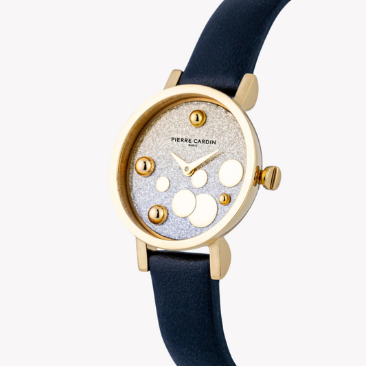 Pierre Cardin Women's Black Leather Watch, Silver & Gold | Ccm.0514