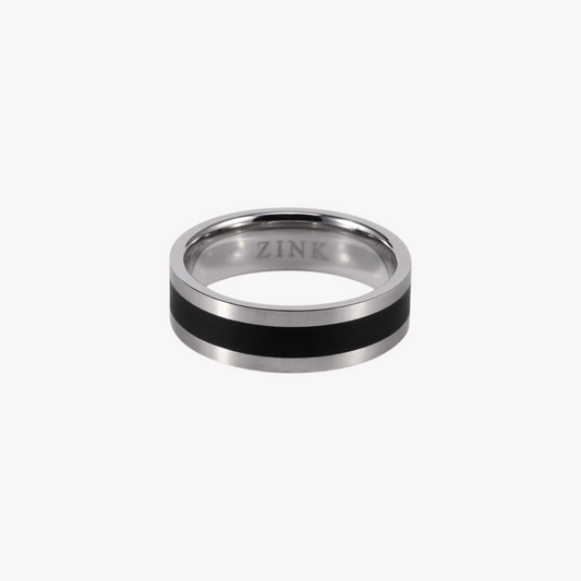Zink Men's Silver & Black Stainless Steel Ring | Zjrg002smb