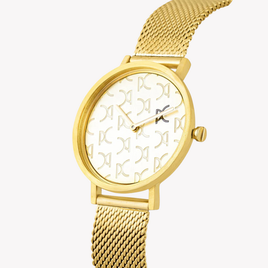 PIERRE CARDIN Damenuhr mit goldenem Edelstahlgehäuse und goldenem Edelstahlarmband