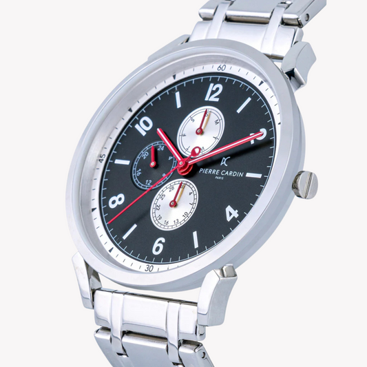 Pierre Cardin Men's Silver Stainless Steel Watch, Black Dial | Cpi.2083