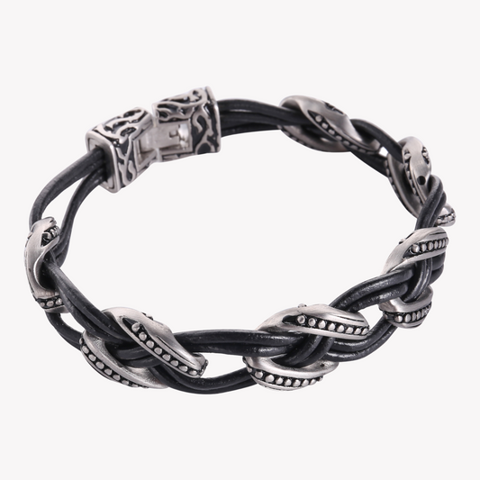Zink Men's Black & Silver Stainless Steel & Leather Bracelet | Zjbc0383