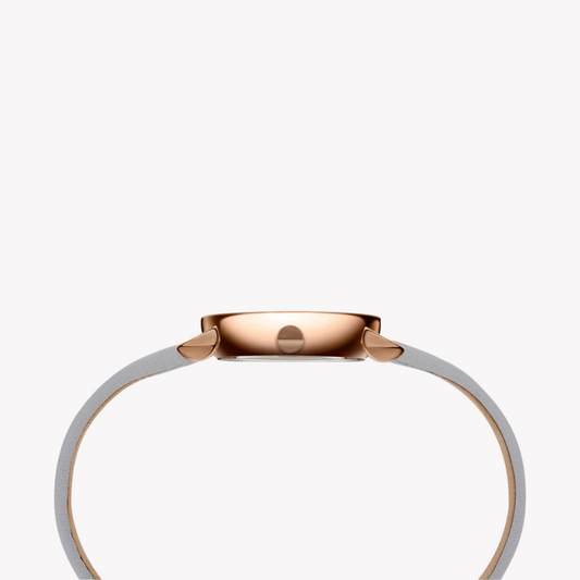 PIERRE CARDIN Damenuhr mit roségoldenem Edelstahlgehäuse und grauem Lederarmband