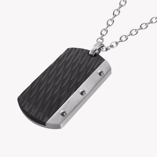 Zink Men's Stainless Steel Necklace - Silver & Black | Zjpd0182