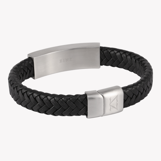 Zink Men's Silver & Black Stainless Steel & Leather Bracelet | Zjbc001slm