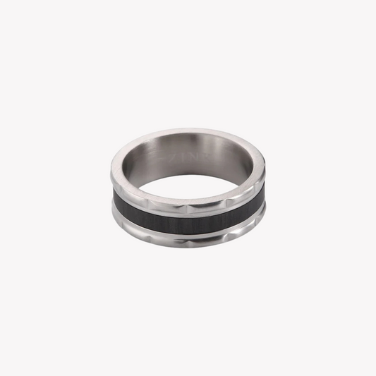 Zink Men's Silver & Black Stainless Steel Ring | Zjrg027m
