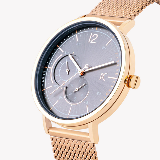 PIERRE CARDIN CBN.3029 LUXUS-HERRENUHR AUS ROSÉGOLD AUS EDELSTAHL – ELEGANTES GRAUES ZIFFERBLATT