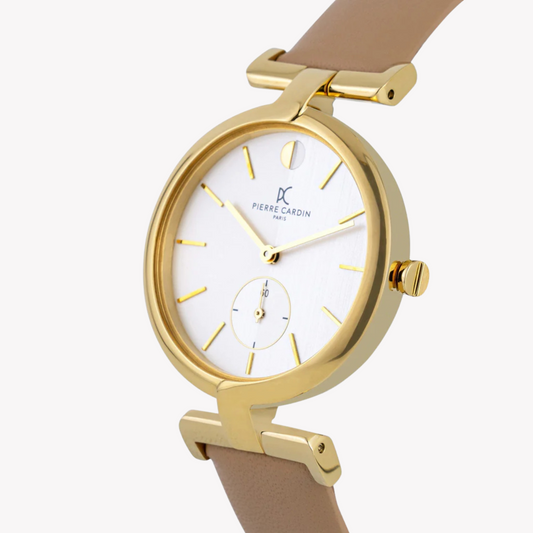 Pierre Cardin Women's Beige Leather Watch, Silver Dial | Cmd.3517