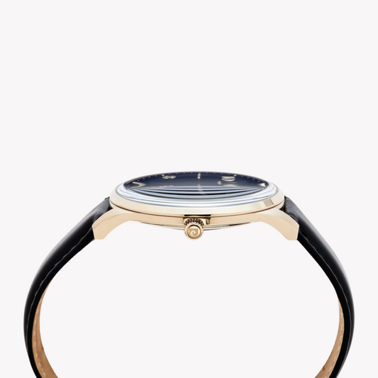 Pierre Cardin Men's Black Leather Watch, Gold Case | Pc902671f113