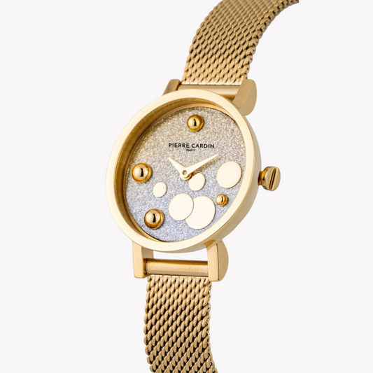 Pierre Cardin Women's Gold Stainless Steel Watch, Silver & Gold Dial | Ccm.0510