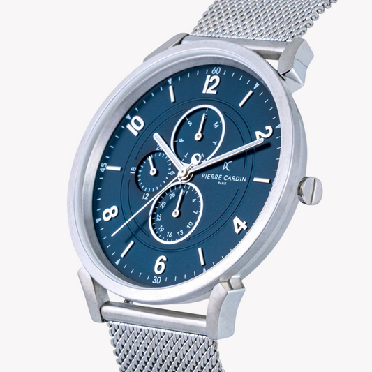 Pierre Cardin Men's Silver Stainless Steel Watch, Blue Dial | Cpi.2028
