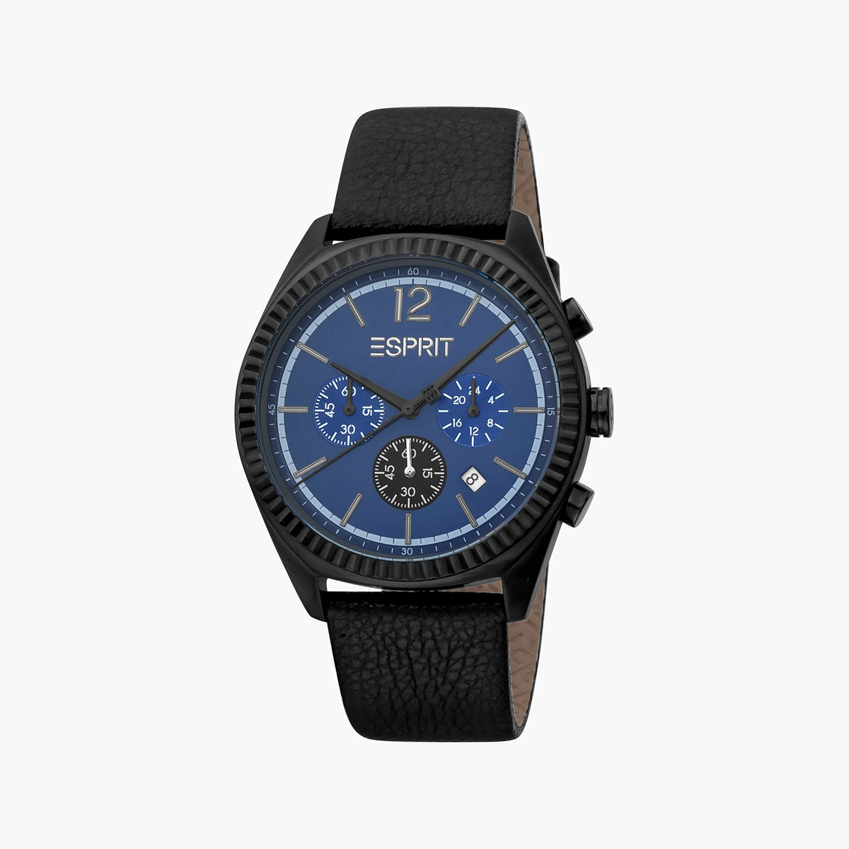 ESPRIT MEN'S STAINLESS STEEL TIMEPIECE - CLASSIC BLACK LEATHER & BLUE DIAL ELEGANCE
