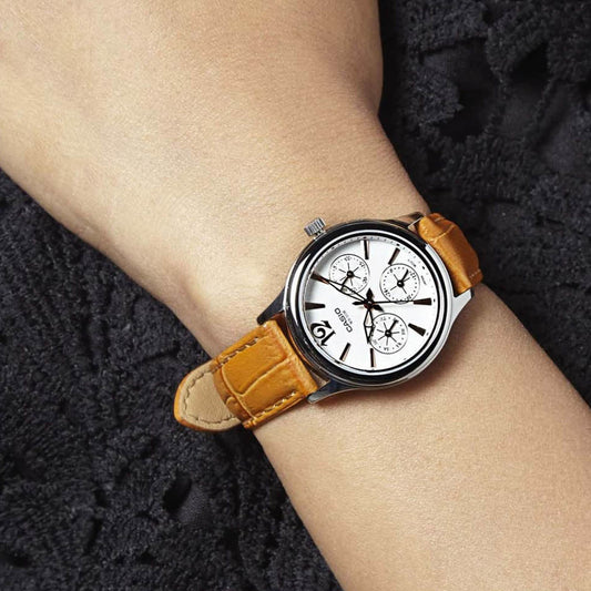 CASIO LTP-2085L-5AVDF ELEGANT CHIC - ORANGE LEATHER & SILVER STAINLESS WOMEN'S WATCH-i-Watch-2