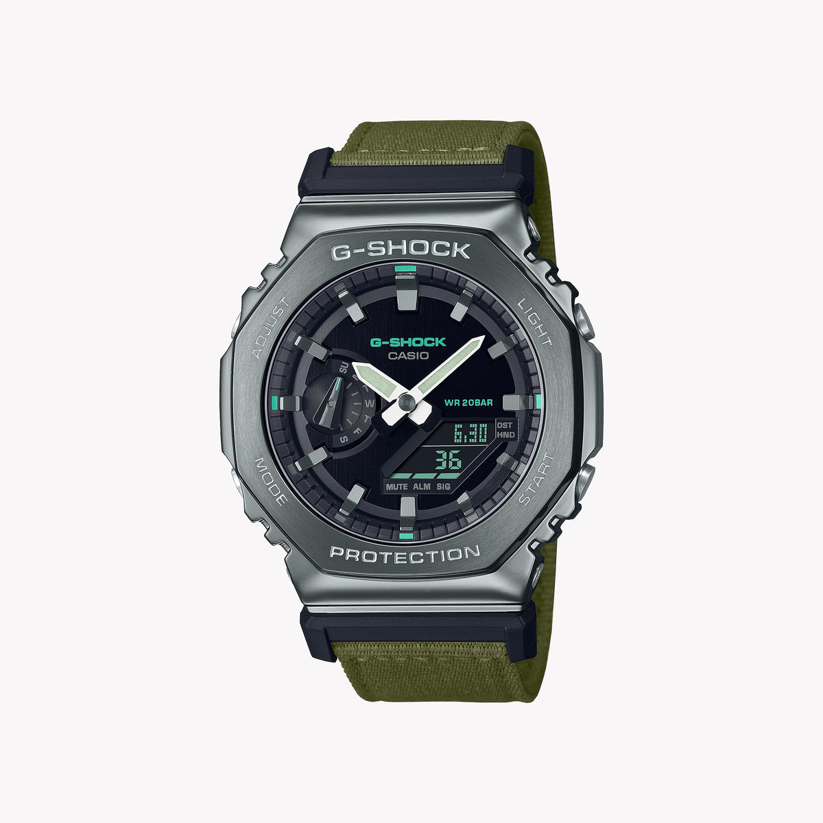 CASIO G-SHOCK GM-2100CB-3AER OAK DYNAMIC - ADVENTURE-READY MEN'S WATCH with Green Cloth Band and Striking Black Dial