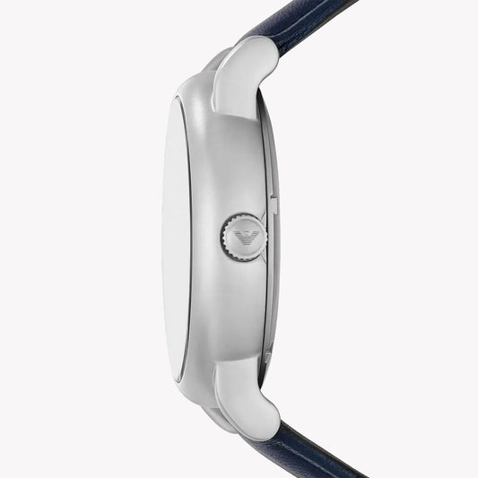 EMPORIO ARMANI AR60030 DYNAMIC CLASSIC - STYLISH BLUE LEATHER MEN'S WATCH with Silver Case & Vibrant Dial-i-Watch-2