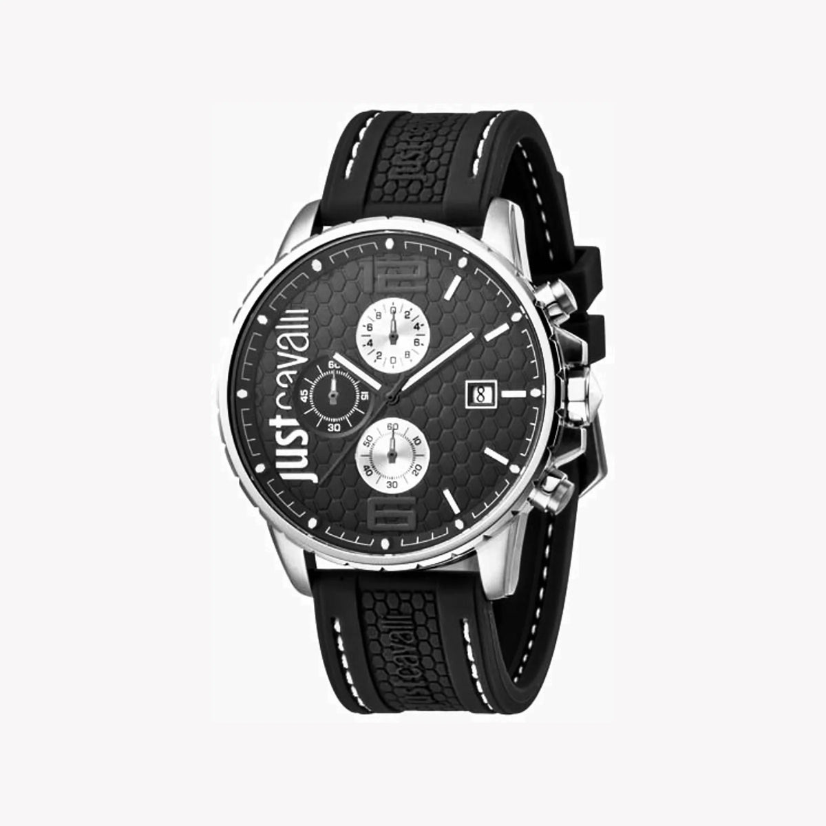 JUST CAVALLI JC1G063P0025 - ELEGANT BLACK DIAL MEN'S WATCH WITH SILICONE STRAP