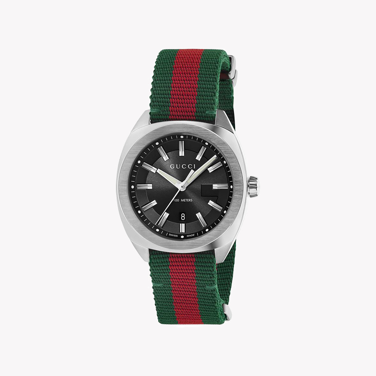 GUCCI YA142305 TIMEPIECE - MODERN LUXURY WITH STRIKING BLACK DIAL & GREEN-RED BAND