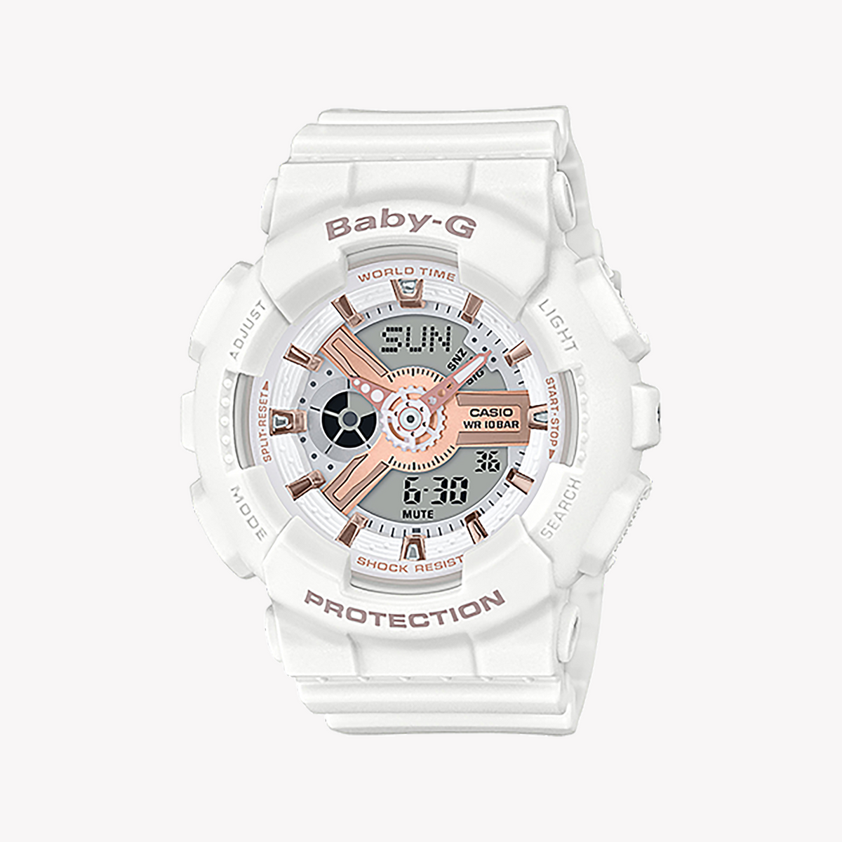 BABY-G BGA-250-7A3 GLEAMING WHITE - ELEGANT SPORTY DIGITAL WOMEN'S WATCH with Water Resistance & Versatile Functions